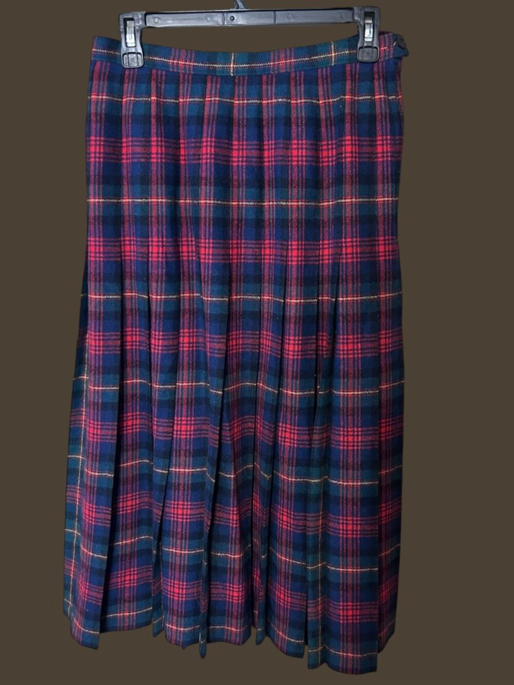 Vintage Pendleton MacLennan Tartan Pleated Wool Midi Skirt Red Black Green Size